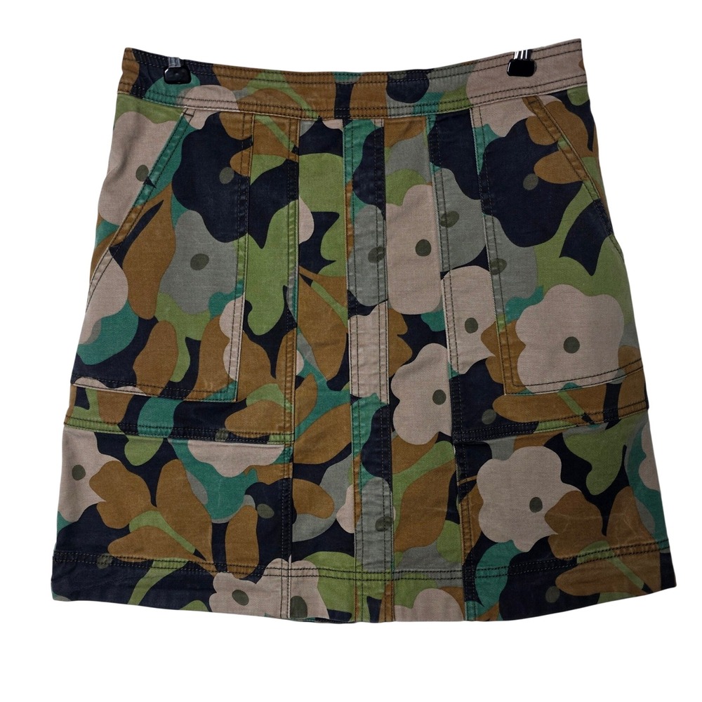 Cabi Camo Flower Mini Skirt 4 Green Brown Floral Utility Cargo 6361